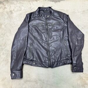 Women's Gray Faux Leather Jacket with Fur Lining Size‎ L Moto Biker